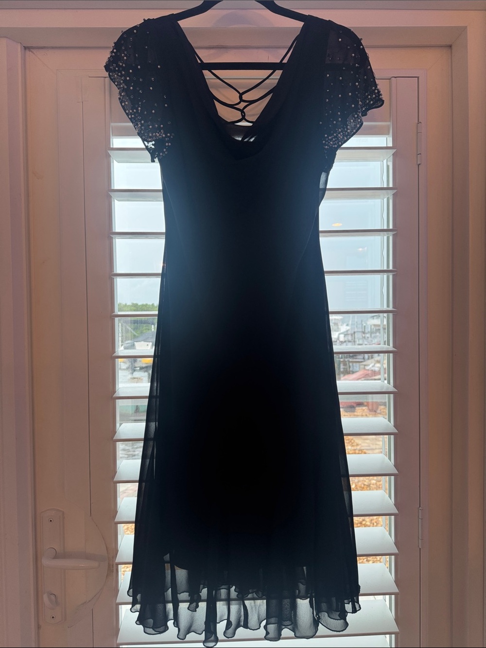 Black Embellished Short Sleeve Cocktail Dress Size 12